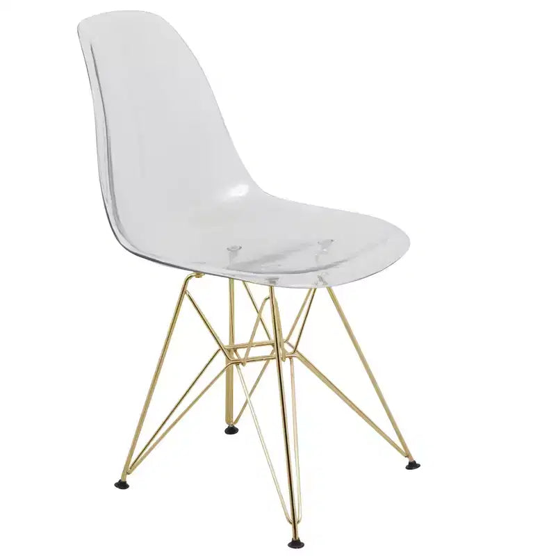 Ensemble de salle à manger 5 pièces LeisureMod avec table de salle à manger ronde de 35 po à piédestal en fer et 4 chaises d'appoint en plastique ABS avec base dorée