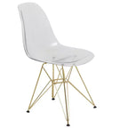 Ensemble de salle à manger 5 pièces LeisureMod avec table de salle à manger ronde de 35 po à piédestal en fer et 4 chaises d'appoint en plastique ABS avec base dorée