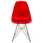 Ensemble de salle à manger 5 pièces LeisureMod avec table de salle à manger ronde de 35 po à piédestal en fer et 4 chaises d'appoint en plastique ABS avec base dorée