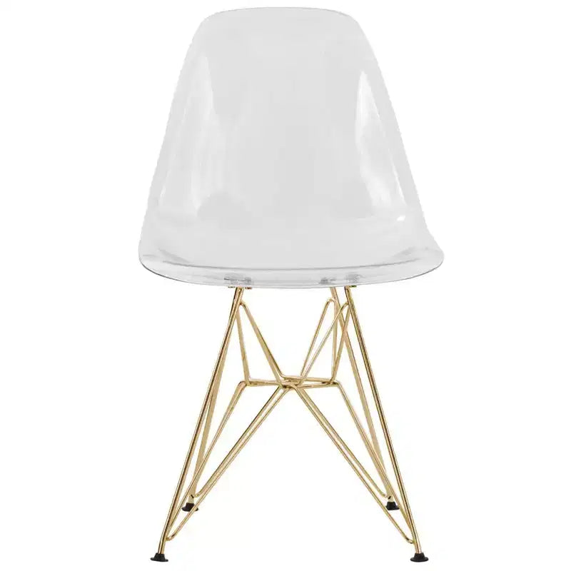 Ensemble de salle à manger 5 pièces LeisureMod avec table de salle à manger ronde de 35 po à piédestal en fer et 4 chaises d'appoint en plastique ABS avec base dorée