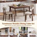 Ensemble table de salle à manger 5 pièces Costway pour 4 personnes, table en bois de style ferme et 4 chaises rembourrées