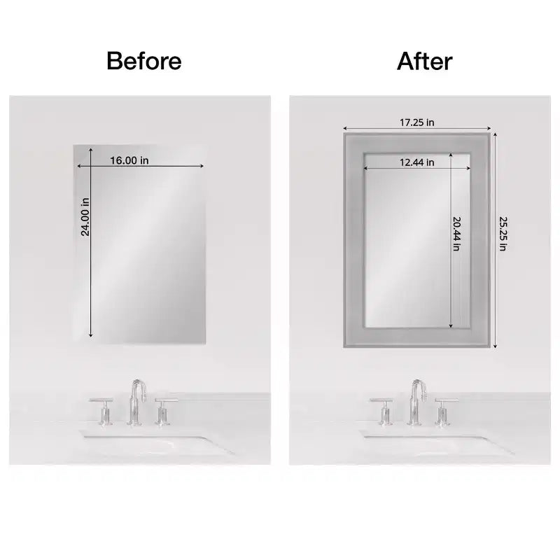 Cadre de miroir de salle de bain Amanti Art Mirror Makeover – Kit de bordure de cadre entièrement assemblé à coller – Miroir NON inclus – Bordure brossée Vista Nickel