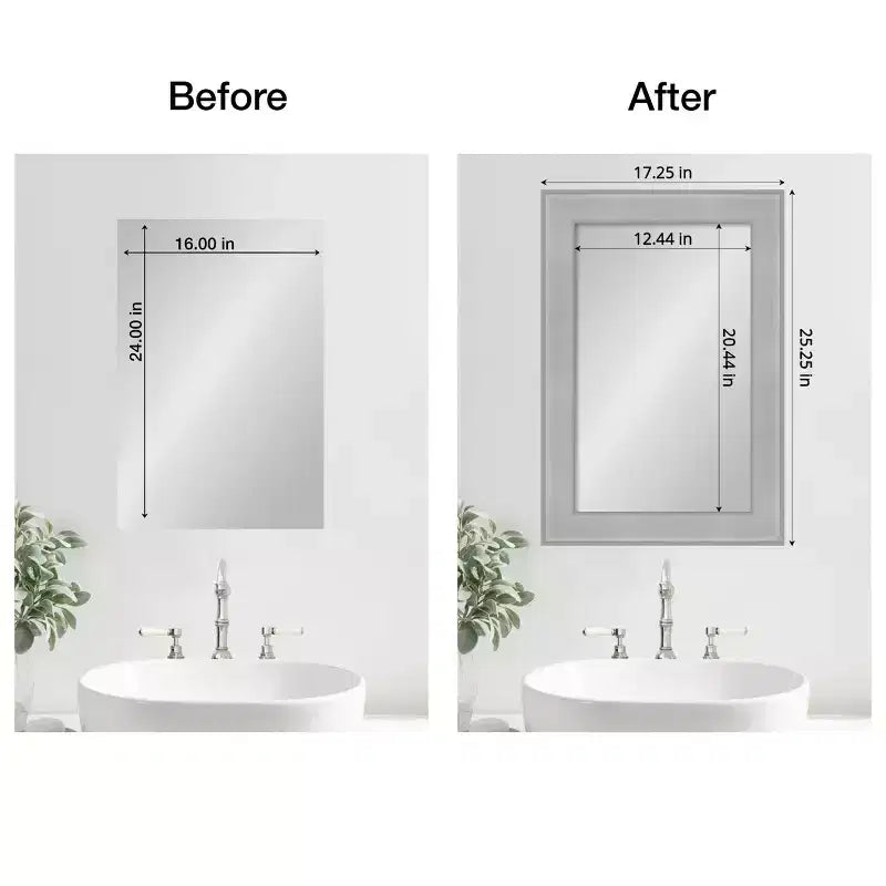 Cadre de miroir de salle de bain Amanti Art Mirror Makeover – Kit de bordure de cadre entièrement assemblé à coller – Miroir NON inclus – Bordure brossée Vista Nickel