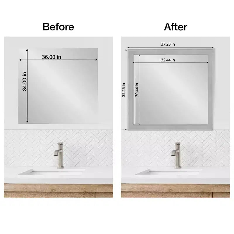 Cadre de miroir de salle de bain Amanti Art Mirror Makeover – Kit de bordure de cadre entièrement assemblé à coller – Miroir NON inclus – Bordure brossée Vista Nickel