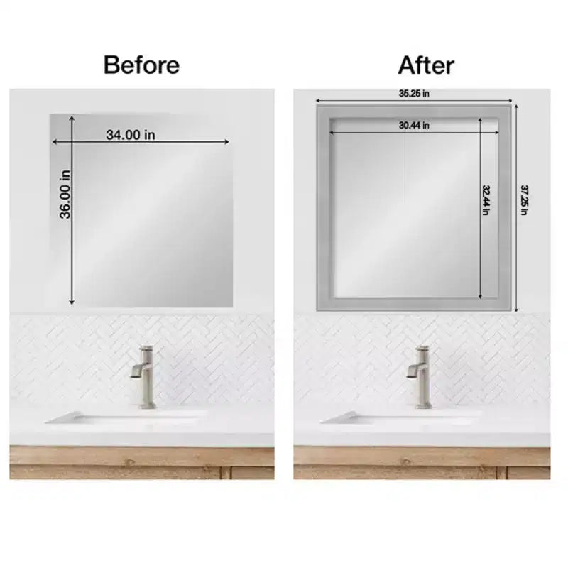 Cadre de miroir de salle de bain Amanti Art Mirror Makeover – Kit de bordure de cadre entièrement assemblé à coller – Miroir NON inclus – Bordure brossée Vista Nickel