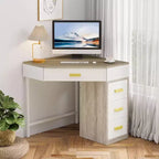 Bureau d'angle Lantine, bureau d'ordinateur triangulaire avec 3 tiroirs pour le bureau à domicile, coiffeuse à 90 degrés pour le salon, la chambre à coucher