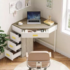 Bureau d'angle Lantine, bureau d'ordinateur triangulaire avec 3 tiroirs pour le bureau à domicile, coiffeuse à 90 degrés pour le salon, la chambre à coucher