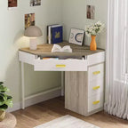 Bureau d'angle Lantine, bureau d'ordinateur triangulaire avec 3 tiroirs pour le bureau à domicile, coiffeuse à 90 degrés pour le salon, la chambre à coucher