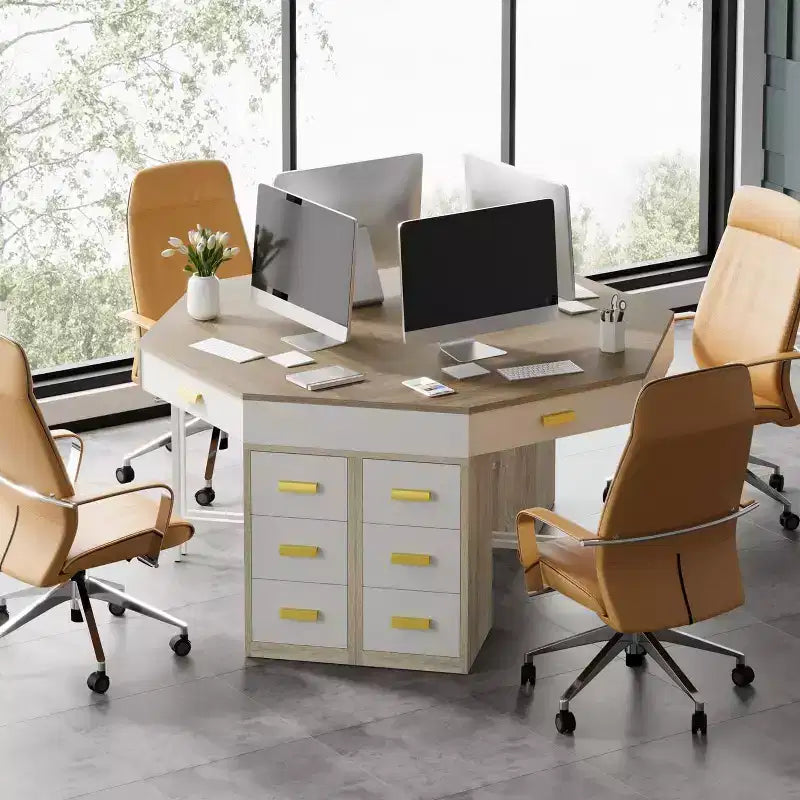 Bureau d'angle Lantine, bureau d'ordinateur triangulaire avec 3 tiroirs pour le bureau à domicile, coiffeuse à 90 degrés pour le salon, la chambre à coucher