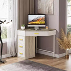 Bureau d'angle Lantine, bureau d'ordinateur triangulaire avec 3 tiroirs pour le bureau à domicile, coiffeuse à 90 degrés pour le salon, la chambre à coucher