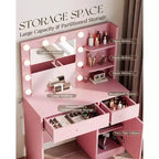 HYLEORY Coiffeuse avec miroir, prise de courant et 10 ampoules, table de maquillage avec 3 tiroirs, 3 modes de couleur disponibles pour chambre à coucher