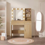 HYLEORY Coiffeuse avec miroir, prise de courant et 10 ampoules, table de maquillage avec 3 tiroirs, 3 modes de couleur disponibles pour chambre à coucher