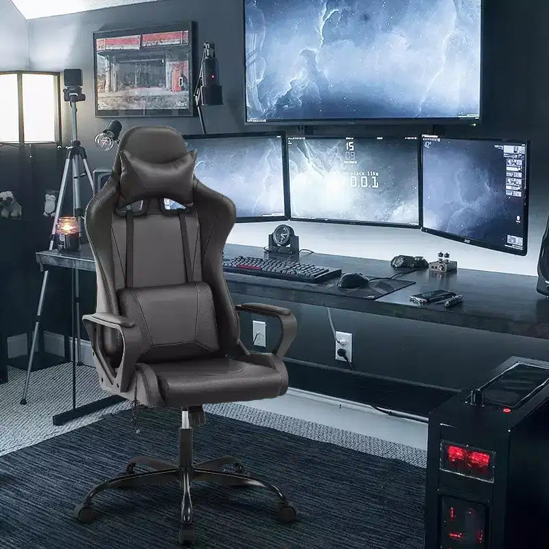 Chaise de bureau BestMassage Gaming Chair à dossier haut avec support lombaire, fonction massage et roulettes en cuir PU pour adultes et adolescents
