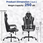 Chaise de bureau BestMassage Gaming Chair à dossier haut avec support lombaire, fonction massage et roulettes en cuir PU pour adultes et adolescents