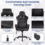 Chaise de bureau BestMassage Gaming Chair à dossier haut avec support lombaire, fonction massage et roulettes en cuir PU pour adultes et adolescents