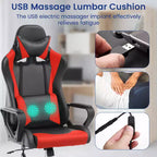Chaise de bureau BestMassage Gaming Chair à dossier haut avec support lombaire, fonction massage et roulettes en cuir PU pour adultes et adolescents