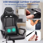 Chaise de bureau BestMassage Gaming Chair à dossier haut avec support lombaire, fonction massage et roulettes en cuir PU pour adultes et adolescents
