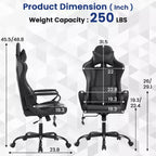 Chaise de bureau BestMassage Gaming Chair à dossier haut avec support lombaire, fonction massage et roulettes en cuir PU pour adultes et adolescents