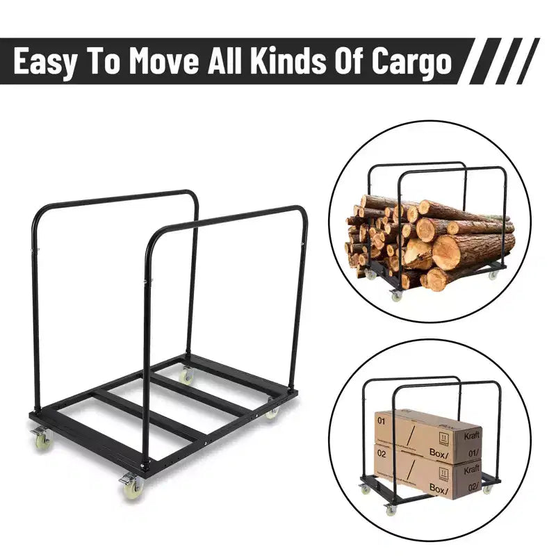 Chariot de table pliant Garvee, chariot de transport robuste de 816 kg avec 5 roulettes pivotantes, chariot de bureau noir pour garage, maison, entrepôt
