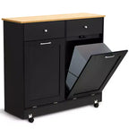 Meuble de poubelle à double inclinaison EROMMY avec 2 tiroirs, meuble de poubelle avec rangement sur roues, noir