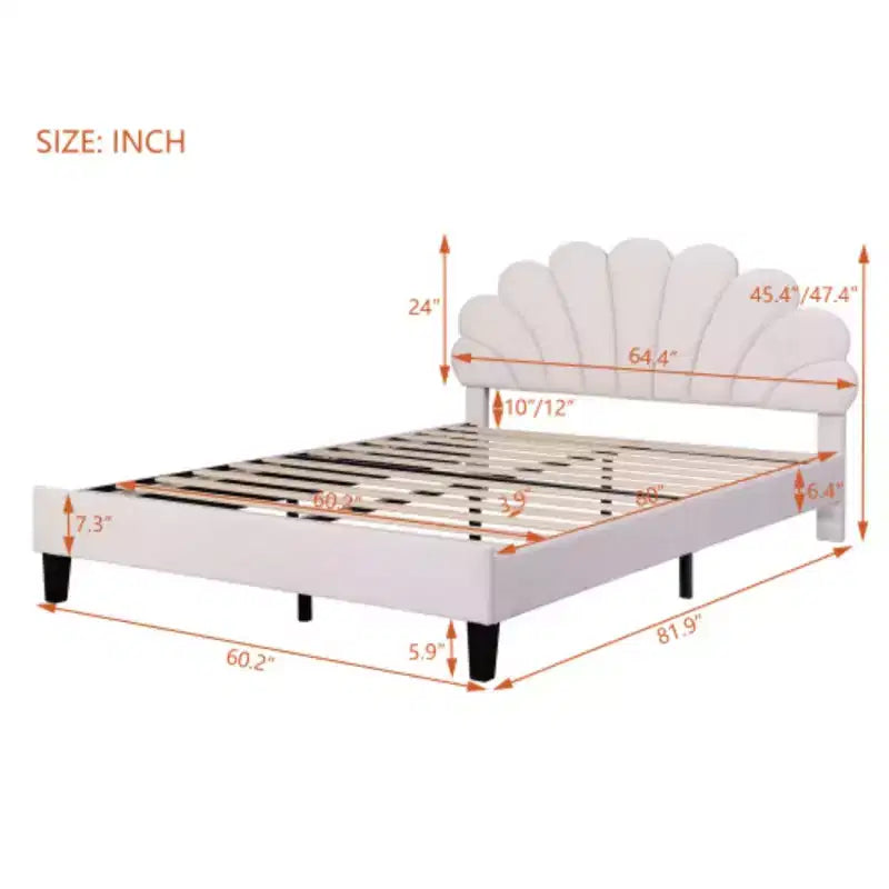 Lit plateforme capitonné Queen Size Rouge Haricot avec tête de lit florale en velours