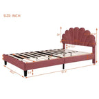 Lit plateforme capitonné Queen Size Rouge Haricot avec tête de lit florale en velours
