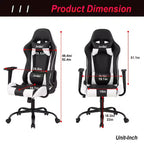 Chaise de jeu BestMassage, chaise de bureau avec support lombaire, appui-tête, accoudoirs et roulettes pivotantes pour joueurs de PC