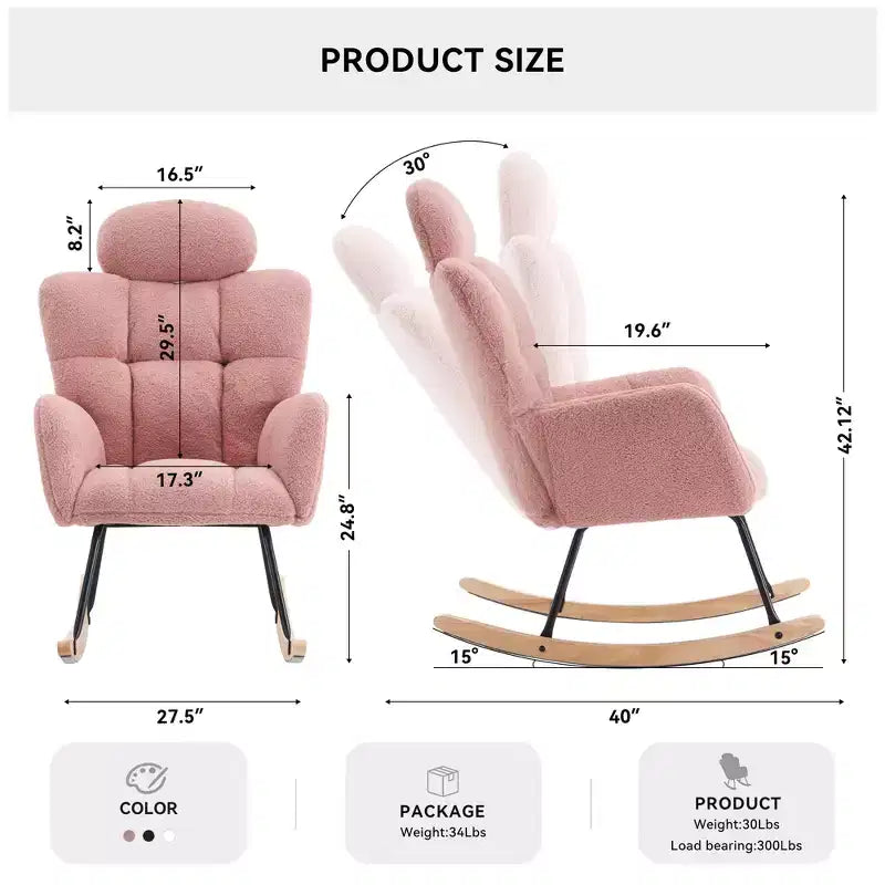 Zeus & Ruta Fauteuil d'appoint moderne du milieu du siècle, siège rembourré avec dossier haut et coussins (Ivoire/Gris foncé/Rose)