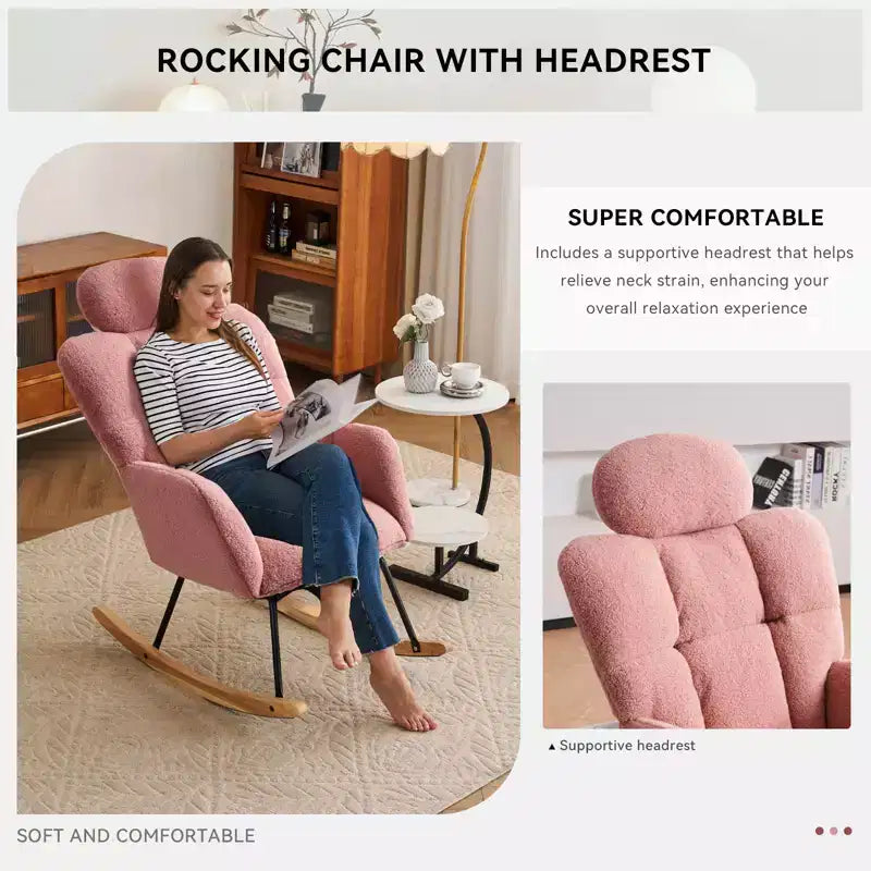 Zeus & Ruta Fauteuil d'appoint moderne du milieu du siècle, siège rembourré avec dossier haut et coussins (Ivoire/Gris foncé/Rose)