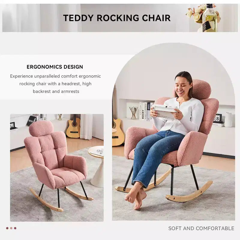 Zeus & Ruta Fauteuil d'appoint moderne du milieu du siècle, siège rembourré avec dossier haut et coussins (Ivoire/Gris foncé/Rose)