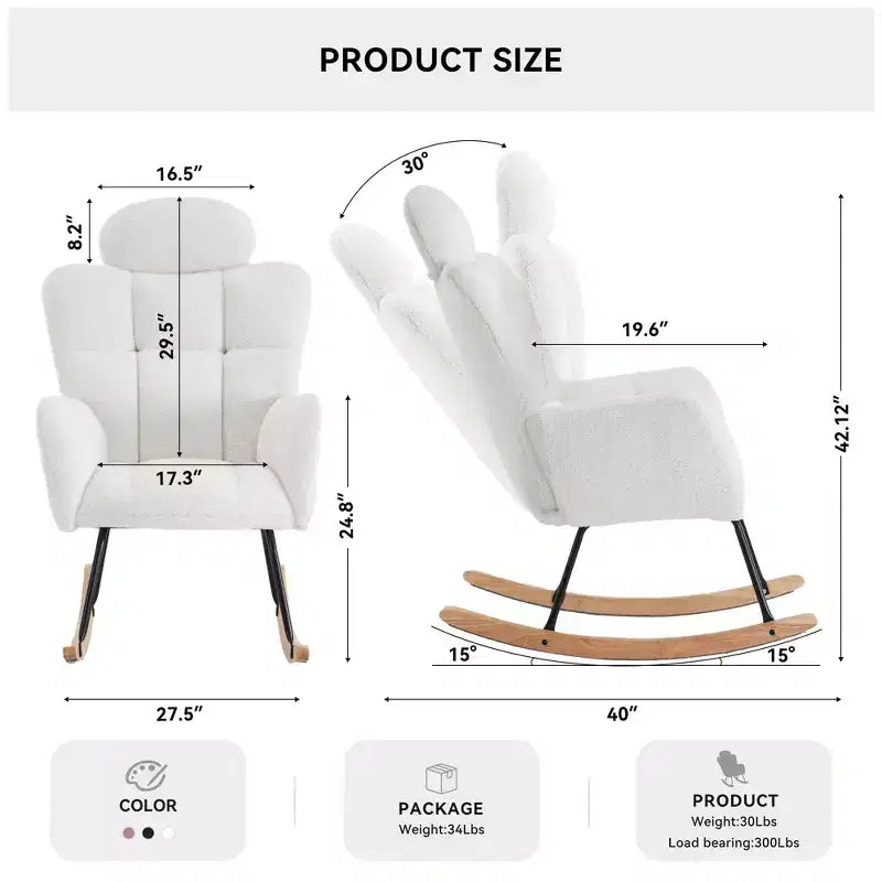 Zeus & Ruta Fauteuil d'appoint moderne du milieu du siècle, siège rembourré avec dossier haut et coussins (Ivoire/Gris foncé/Rose)