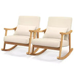 Costway Lot de 1 ou 2 fauteuils à bascule rembourrés avec oreiller et cadre en bois d'hévéa beige