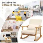 Costway Lot de 1 ou 2 fauteuils à bascule rembourrés avec oreiller et cadre en bois d'hévéa beige