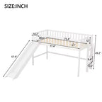 Lit mezzanine bas en bois Whisen de 77,4 L x 40,5 l avec échelle et toboggan, convient aux petits espaces