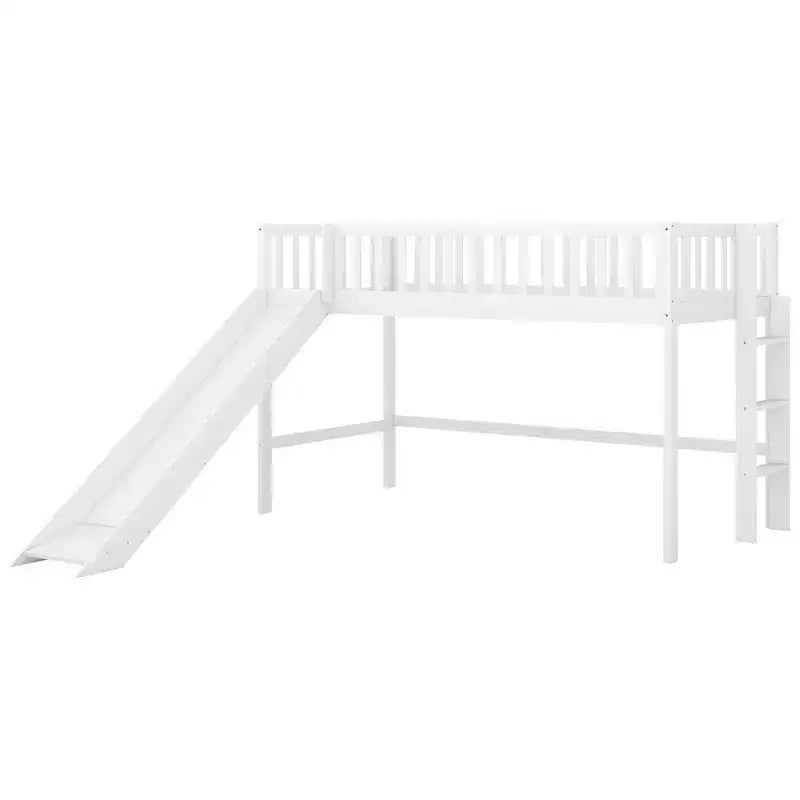 Lit mezzanine bas en bois Whisen de 77,4 L x 40,5 l avec échelle et toboggan, convient aux petits espaces
