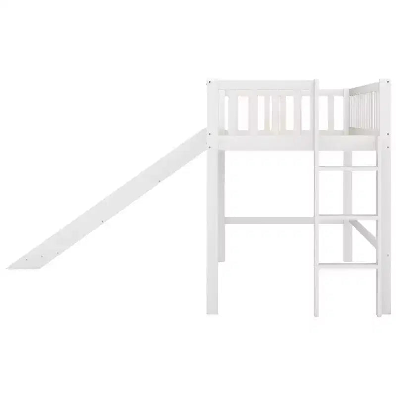 Lit mezzanine bas en bois Whisen de 77,4 L x 40,5 l avec échelle et toboggan, convient aux petits espaces