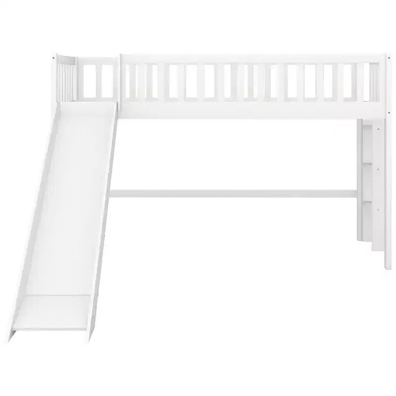 Lit mezzanine bas en bois Whisen de 77,4 L x 40,5 l avec échelle et toboggan, convient aux petits espaces