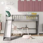 Lit mezzanine bas en bois Whisen de 77,4 L x 40,5 l avec échelle et toboggan, convient aux petits espaces