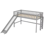 Lit mezzanine bas en bois Whisen de 77,4 L x 40,5 l avec échelle et toboggan, convient aux petits espaces
