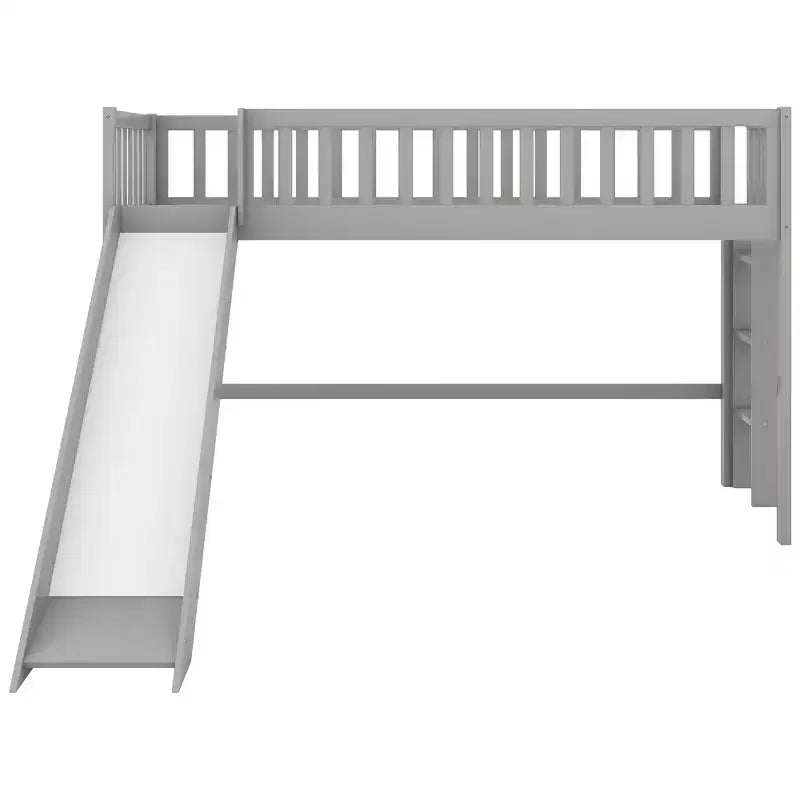 Lit mezzanine bas en bois Whisen de 77,4 L x 40,5 l avec échelle et toboggan, convient aux petits espaces