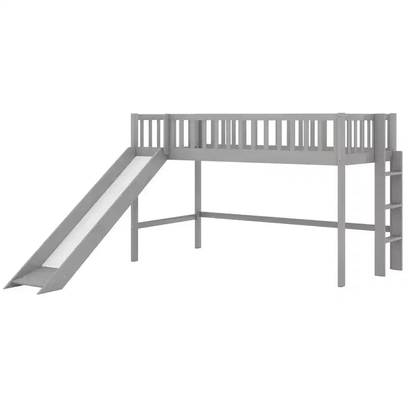 Lit mezzanine bas en bois Whisen de 77,4 L x 40,5 l avec échelle et toboggan, convient aux petits espaces