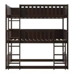 Lit superposé triple en bois d'hévéa, taille double, détachable, avec échelles et garde-corps Whisen