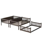 Lit superposé triple en bois d'hévéa, taille double, détachable, avec échelles et garde-corps Whisen