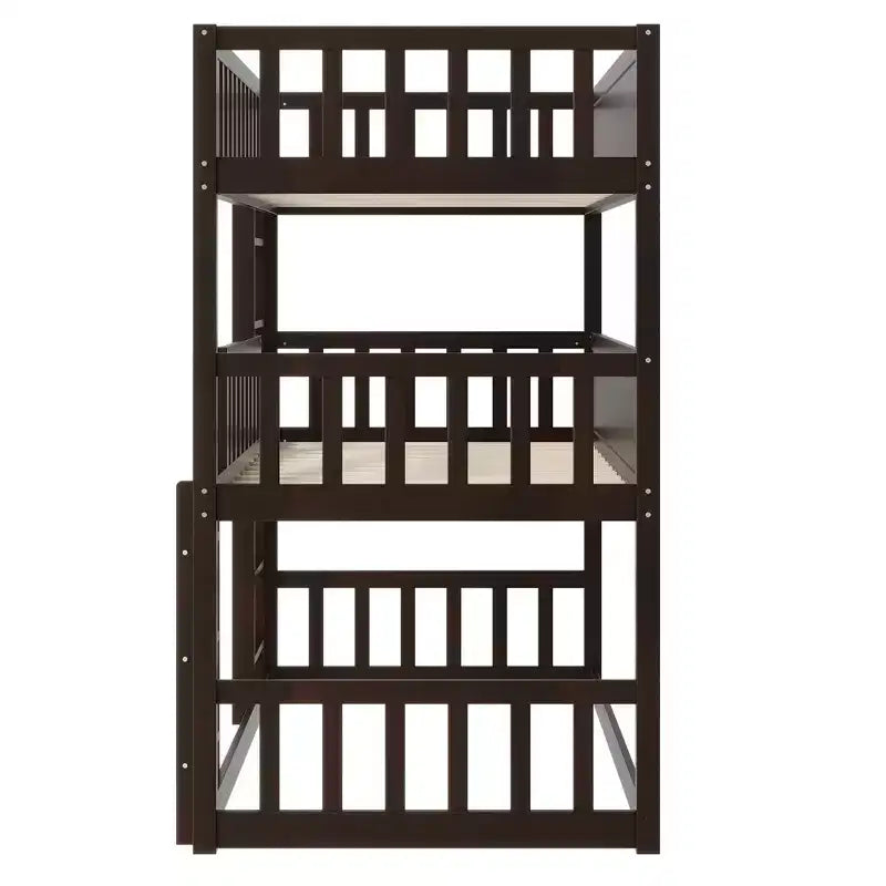 Lit superposé triple en bois d'hévéa, taille double, détachable, avec échelles et garde-corps Whisen