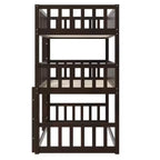 Lit superposé triple en bois d'hévéa, taille double, détachable, avec échelles et garde-corps Whisen