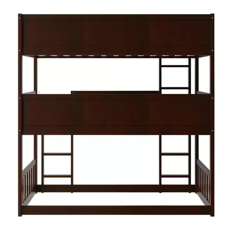 Lit superposé triple en bois d'hévéa, taille double, détachable, avec échelles et garde-corps Whisen