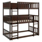 Lit superposé triple en bois d'hévéa, taille double, détachable, avec échelles et garde-corps Whisen