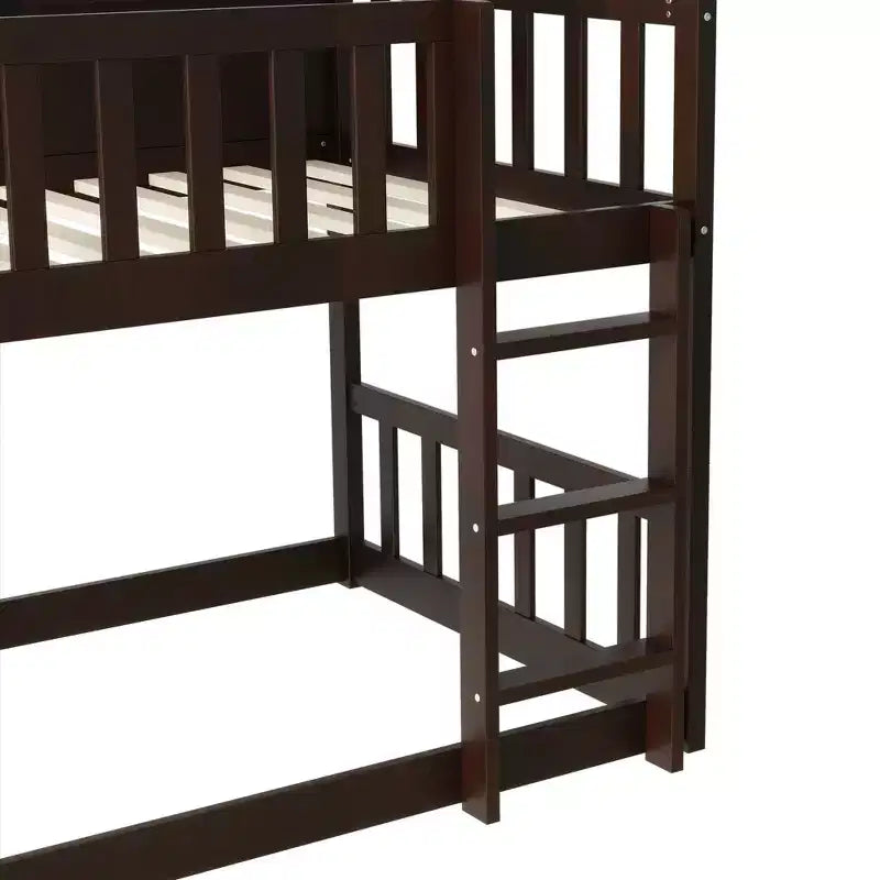 Lit superposé triple en bois d'hévéa, taille double, détachable, avec échelles et garde-corps Whisen