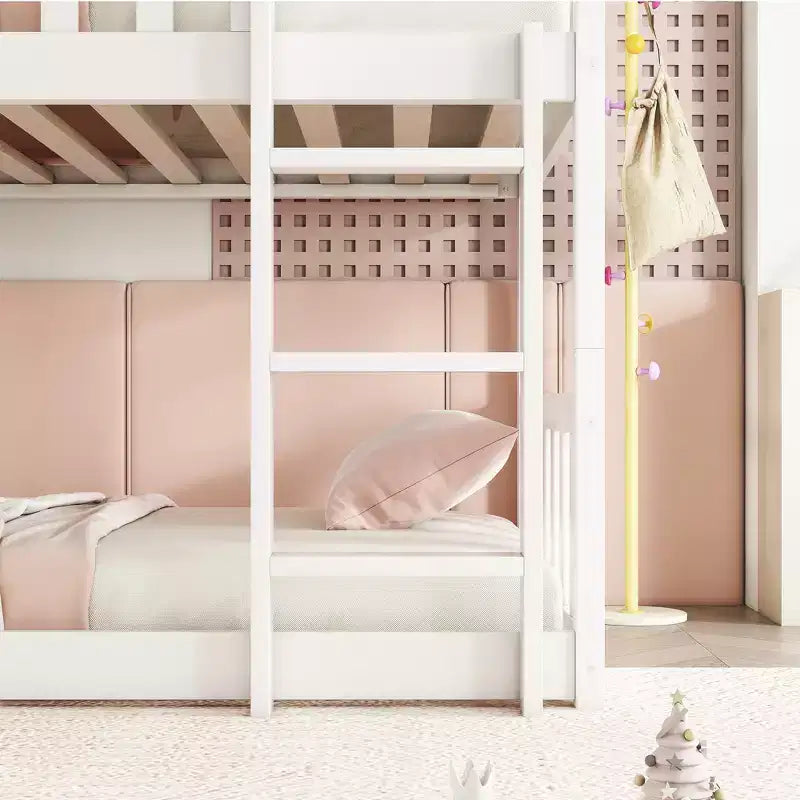 Lit superposé triple en bois d'hévéa, taille double, détachable, avec échelles et garde-corps Whisen