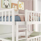 Lit superposé triple en bois d'hévéa, taille double, détachable, avec échelles et garde-corps Whisen